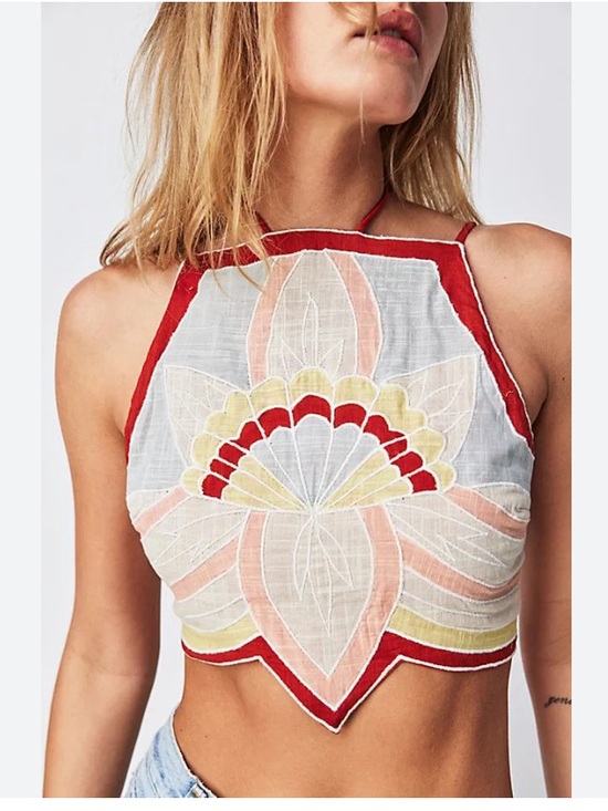 Free People Tops - Free People Lotus Appliqué Halter Top Size Large NWT